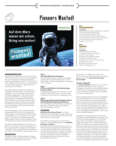  Pioneers Wanted!: Wie Schaeffler mit emotionalem Recruiting die Pionier*innen von morgen für sich gewinnt – und sich als moderne Employer Brand positioniert 